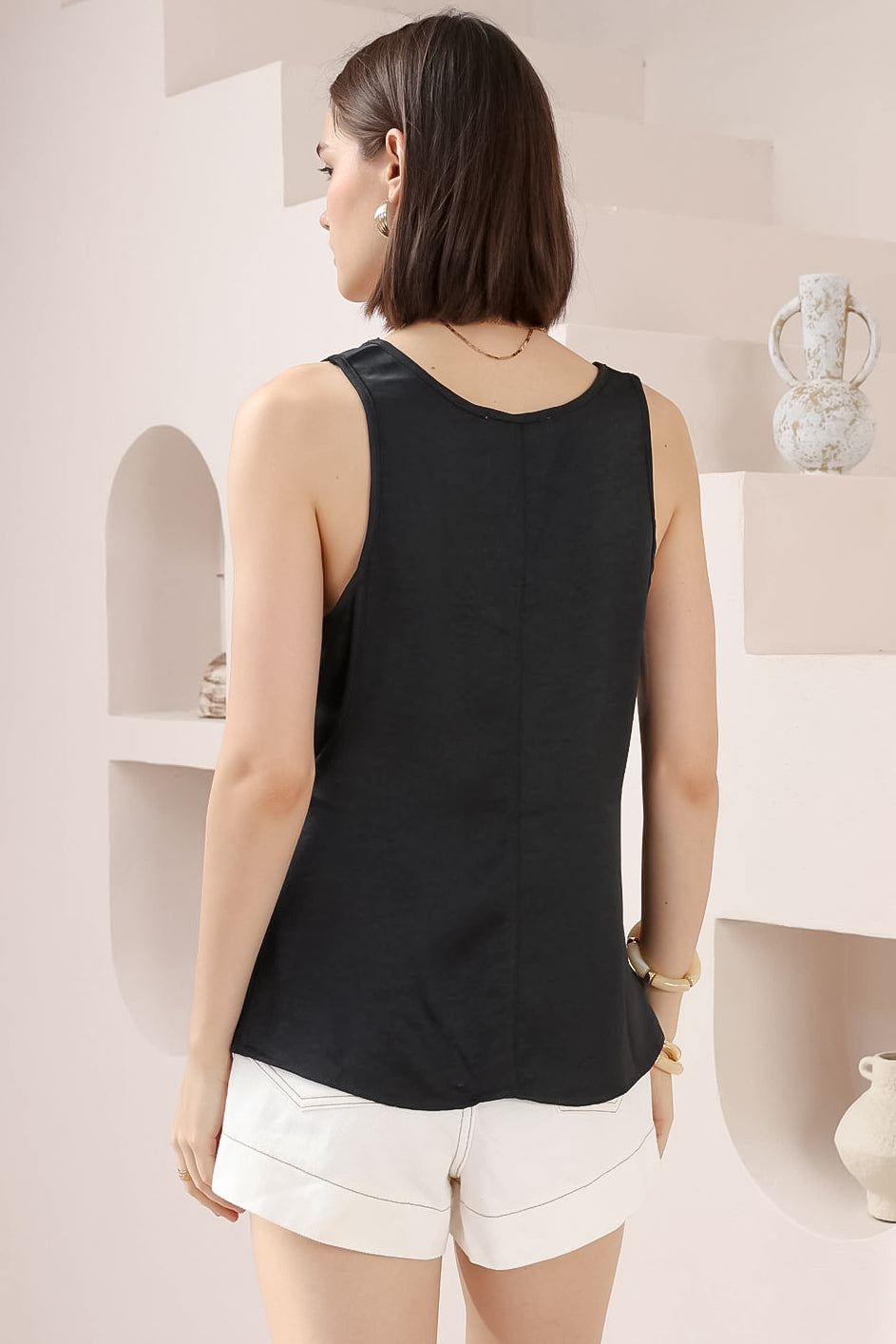 Isla Top - V-Neck Textured Sleeveless Top in Black