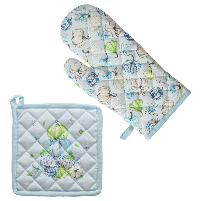 Blue Chinoiserie Cotton Oven Mitt Set