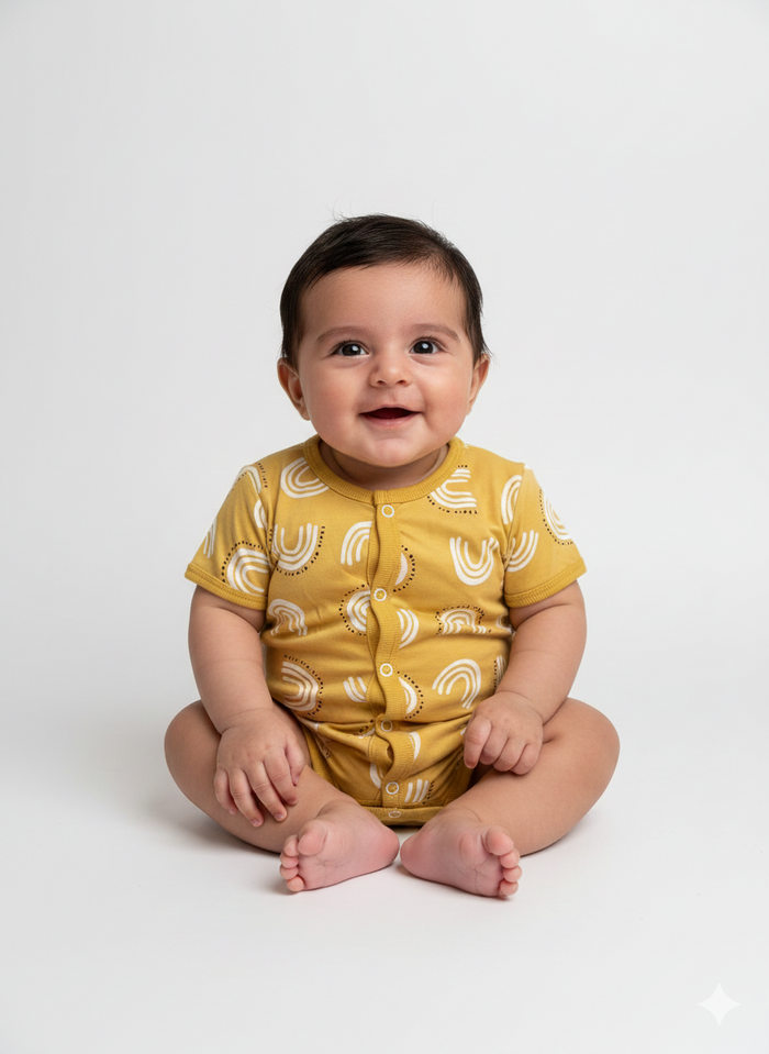 Boho - Hlaf Sleeve- Summer Romper yellow