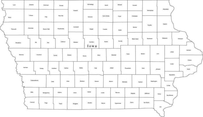 Digital IA Map with Counties - Black & White