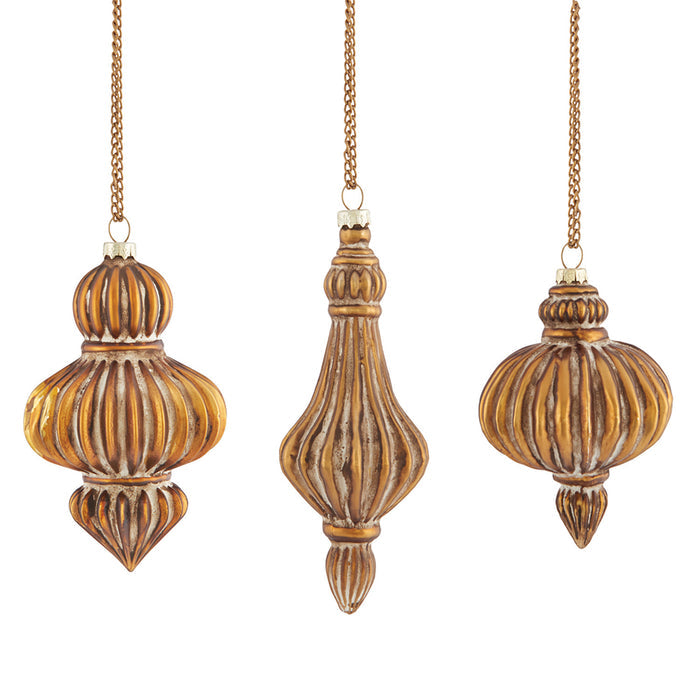 Napa Home & Garden Parisienne Ribbed Glass Ornaments, Antique Gold, Set of 3 - The Barrington Garage