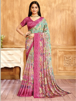 Saree Sari Luxury Premium American Crape Georgette Design - 38201-B