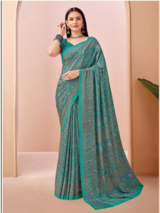 Saree Sari Luxury Premium American Crape Georgette Design - 42503-B