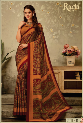 Saree Sari Luxury Premium American Crape Georgette Design - 7911 * D