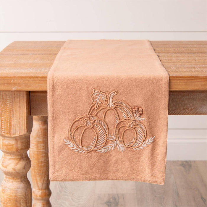 Stonewash Pumpkin Embroidery Table Runner