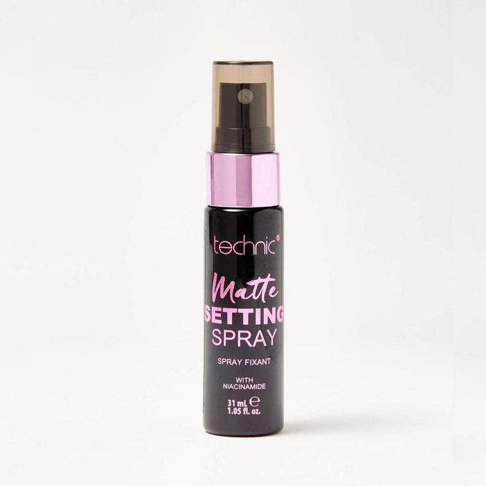 A matte setting spray in front of a white background.
