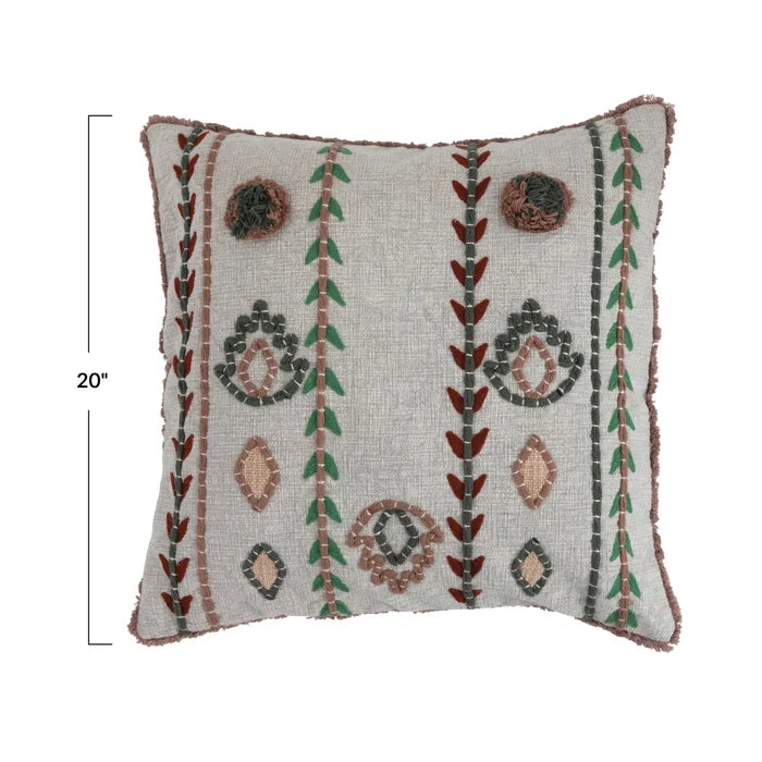 Textural Embroidered Cotton Pillow