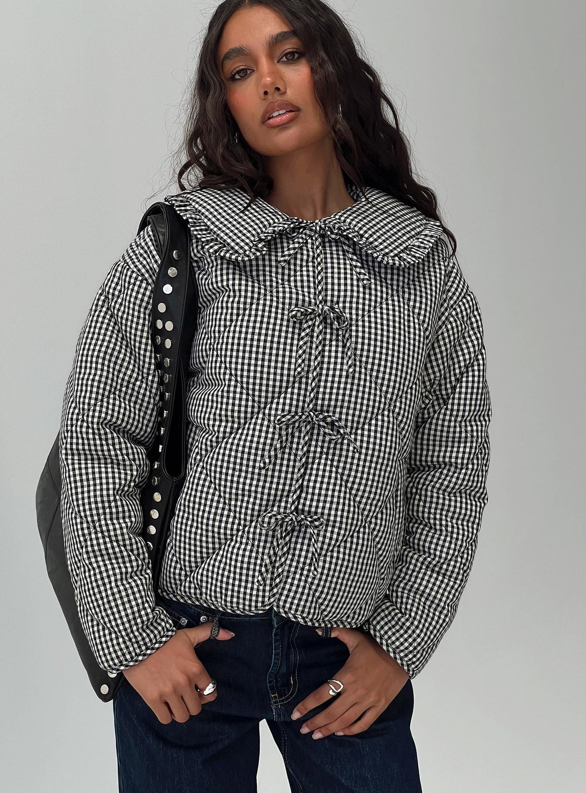 Best Asset Quilted Jacket Black / White Check