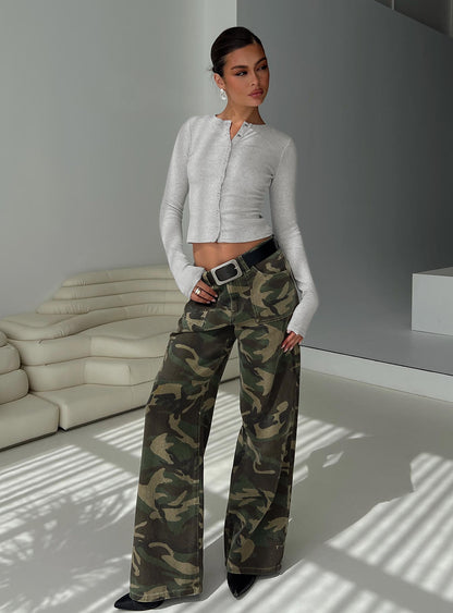 Briony Mid Rise Wide Leg Jeans Camouflage