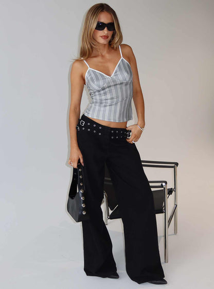 Baccarat Mid Rise Wide Leg Belted Jeans Black