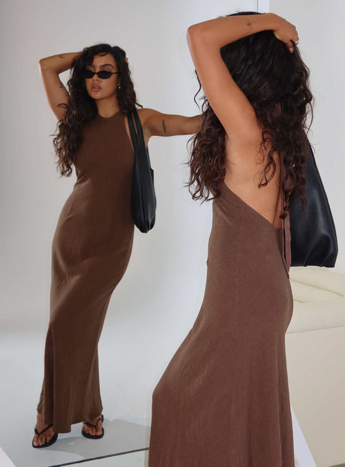 Annetta Halter Maxi Dress Chocolate