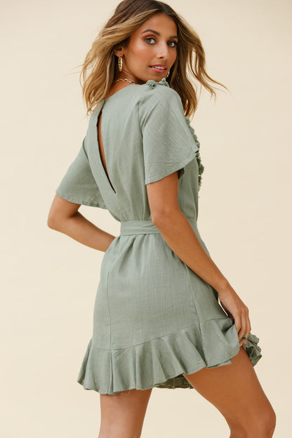 Angelique Tassel Bust Wrap Bottom Dress Olive