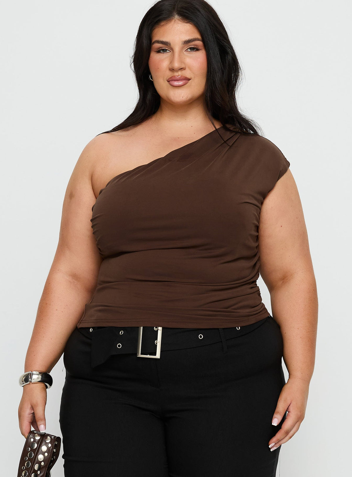 Amelyn One Shoulder Top Brown Curve
