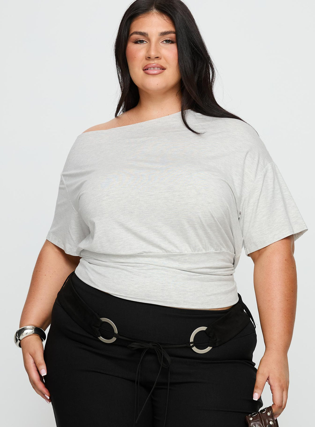 Ashlinn Off Shoulder Drapey Top Grey Curve