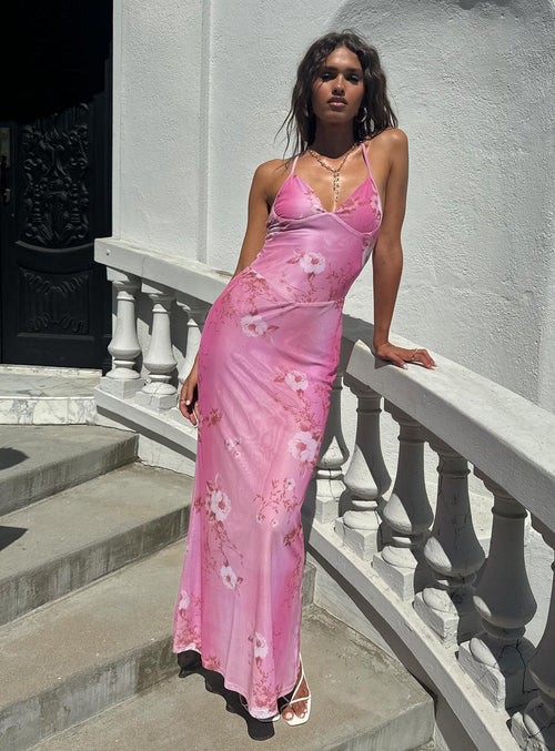Beverlie Halter Maxi Dress Pink Floral