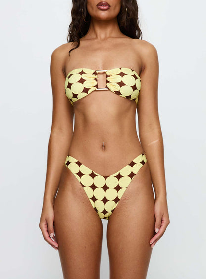 Calbira Strapless Bikini Top Yellow Geo