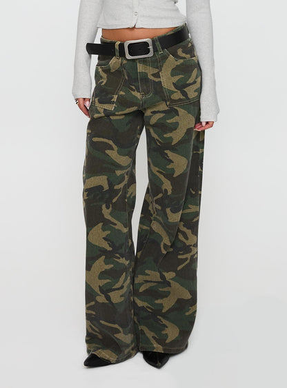 Briony Mid Rise Wide Leg Jeans Camouflage