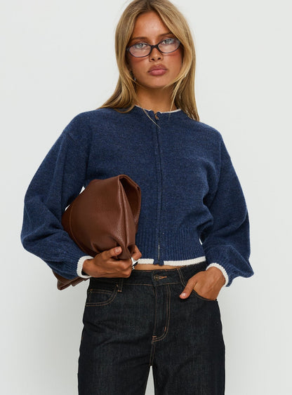 Amandi Zip Through Knit Jumper Navy / Cream
