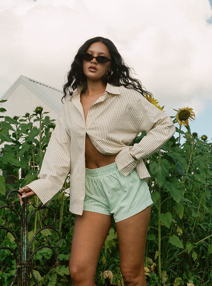 Beach House Shorts Green Stripe