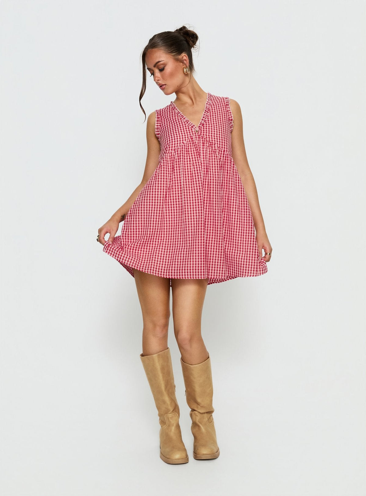 Akacia Babydoll Mini Dress Red Gingham