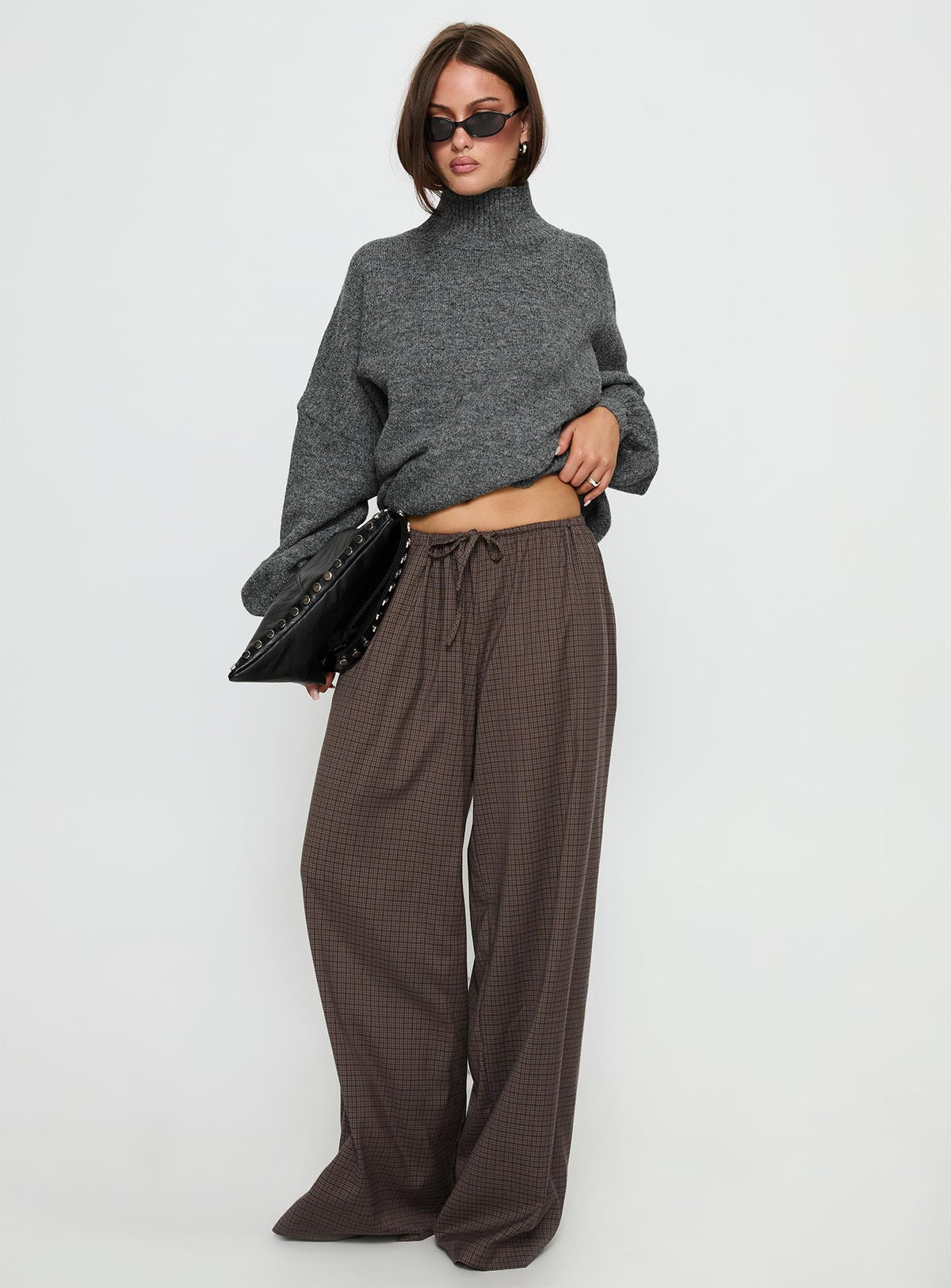 Bungala Oversized Relaxed Pants Brown Check
