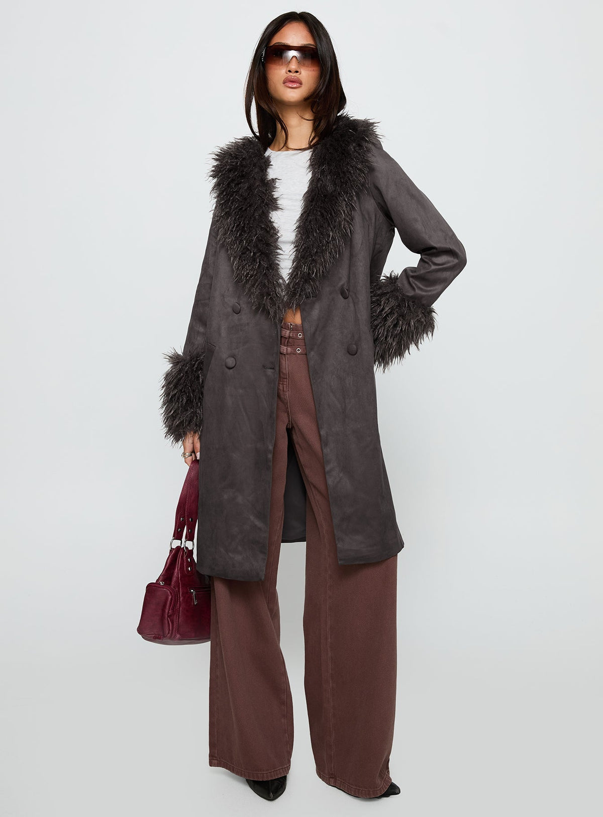 Carry The Feeling Faux Fur Trim Jacket Brown