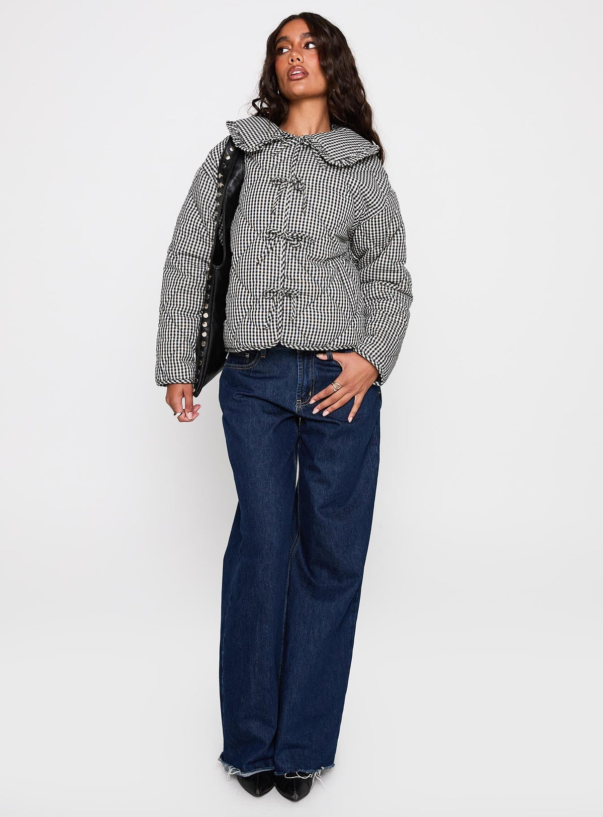 Best Asset Quilted Jacket Black / White Check