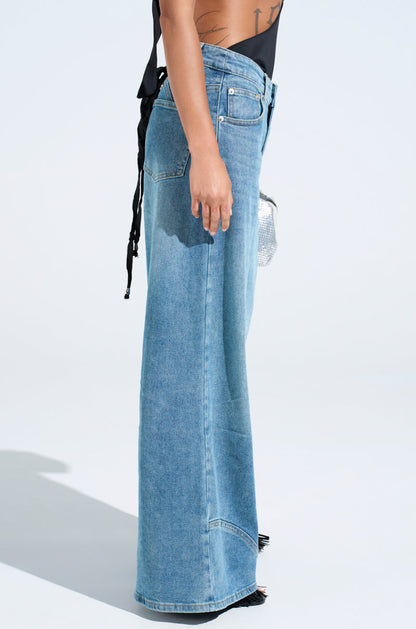 ALIVE AND WELL DENIM PANT WITH LACE UP AT HEM