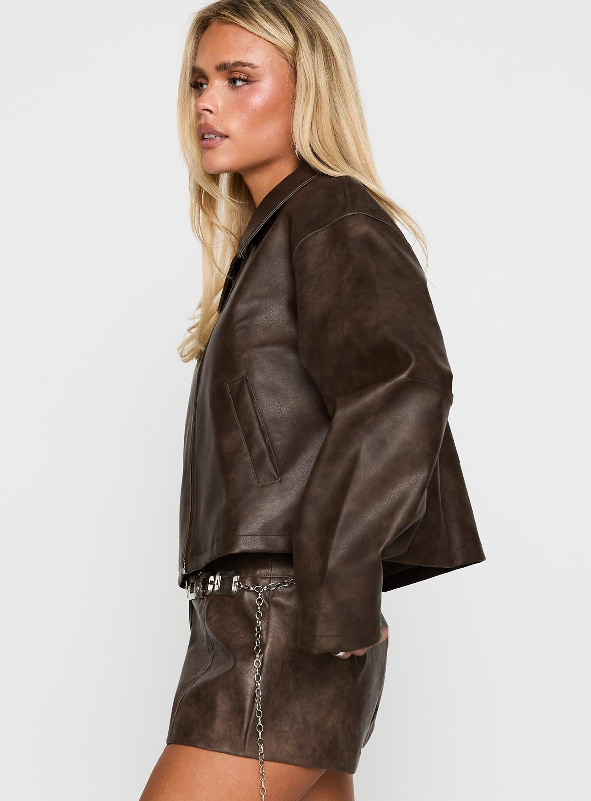 Brydon Faux Leather Jacket Brown