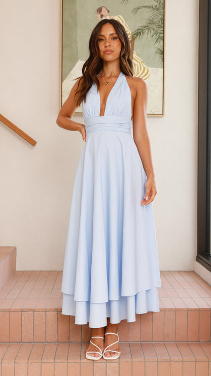 Kathy Halter Neck Maxi Dress - Light Blue