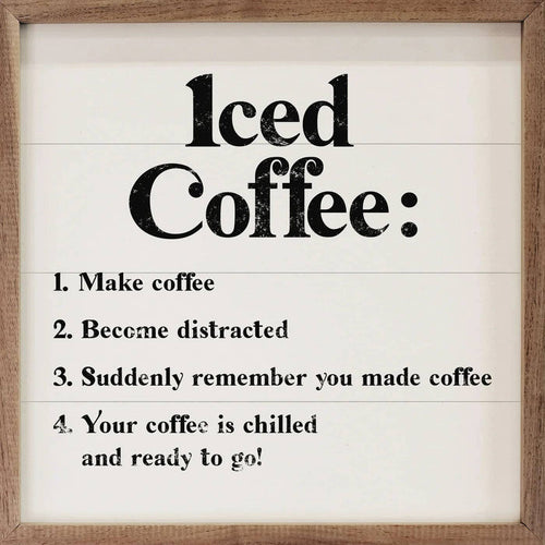 4" Iced Coffee Recipe White Wood Art
