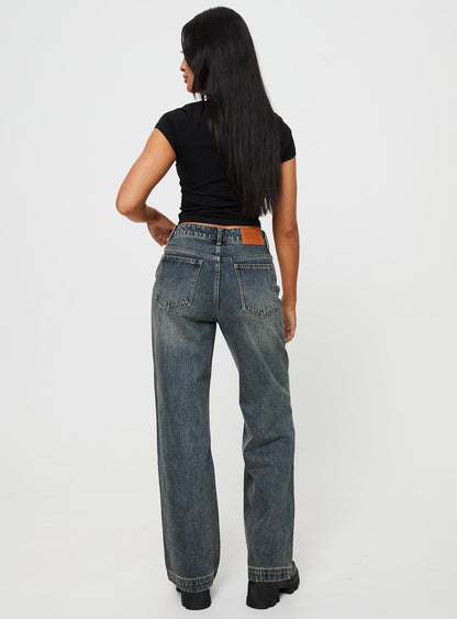 Betley High Rise Wide Leg Jeans Vintage Wash Denim