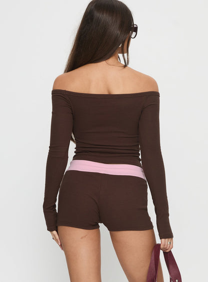 Baseline Rib Micro Shorts Brown / Pink