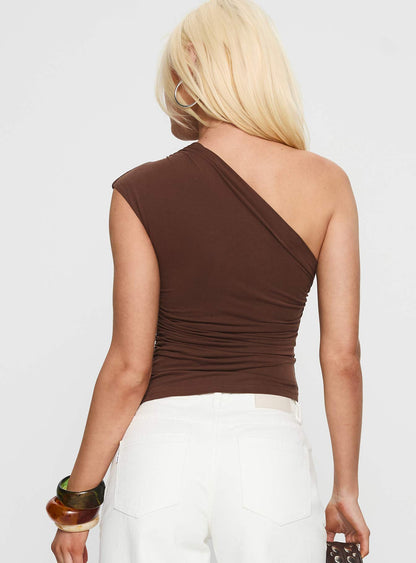 Amelyn One Shoulder Top Brown