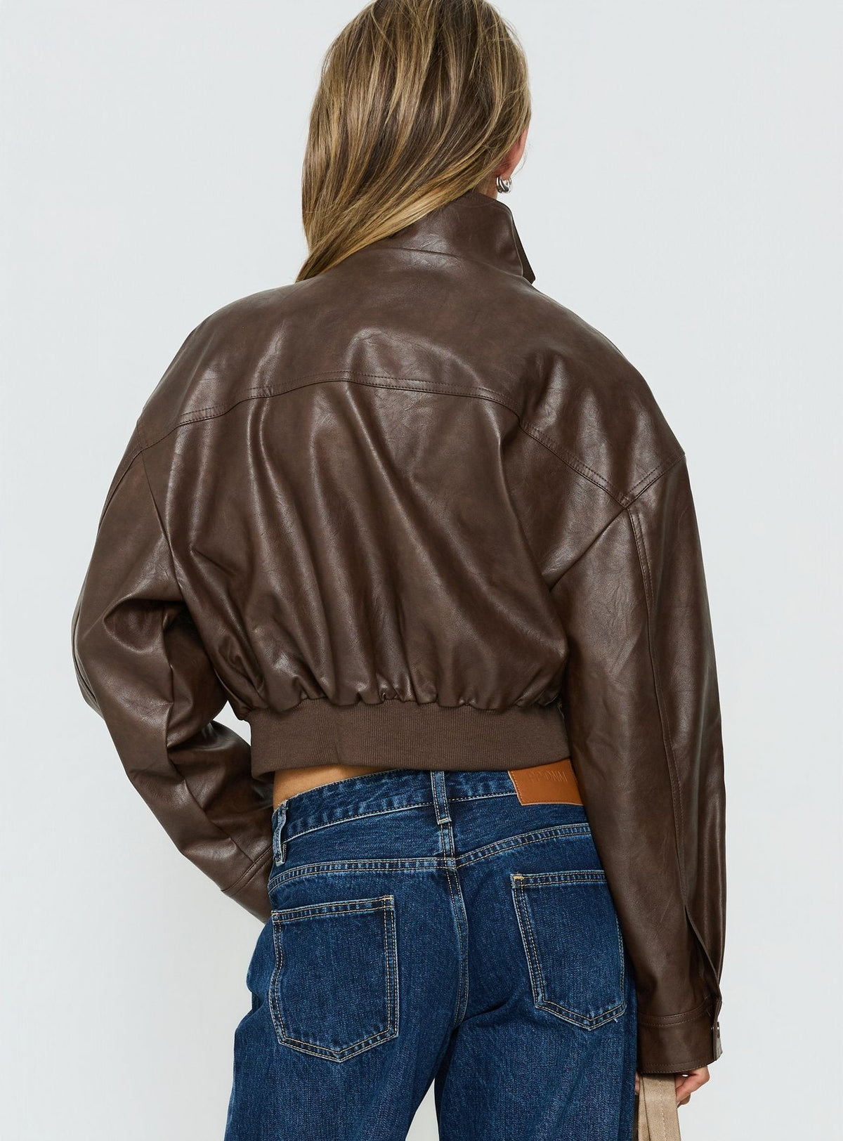 Ace Player Funnel Neck Faux Leather Jacket Brown