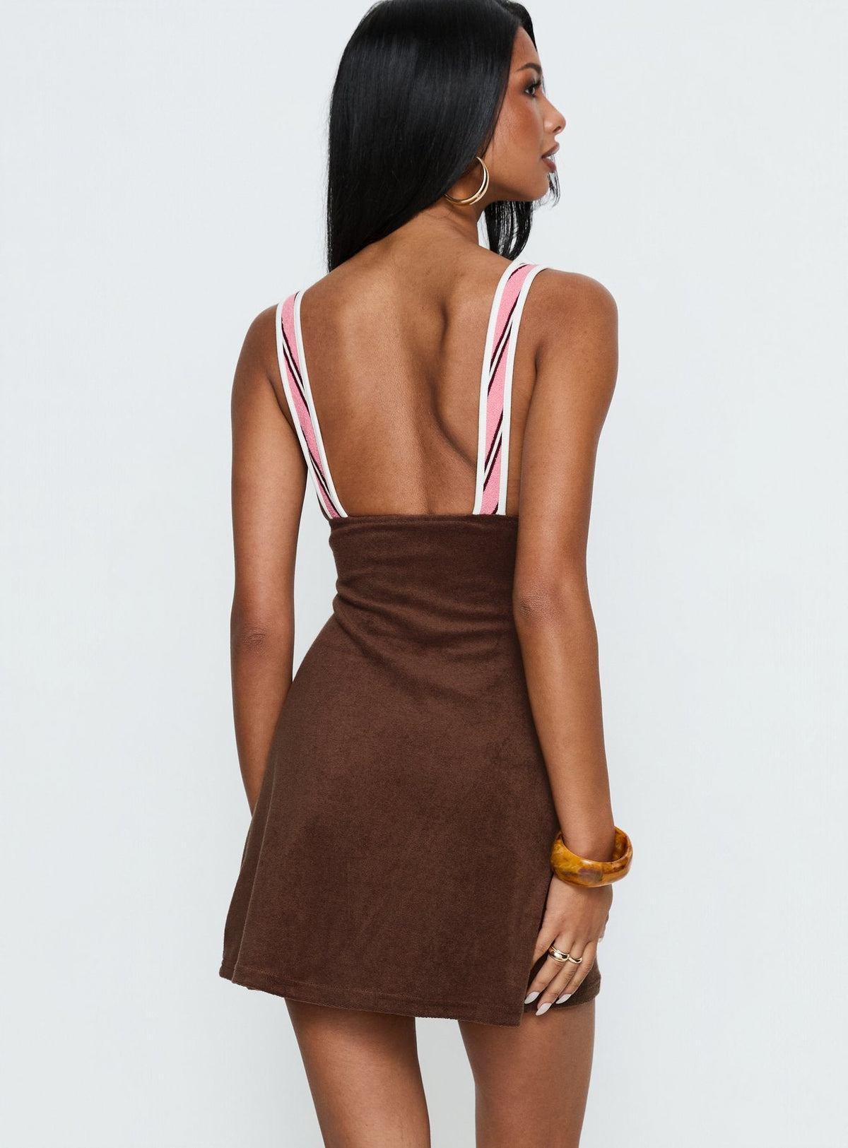 Aydenn Contrast Plunge Mini Dress Pink / Brown