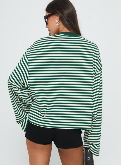 Bloom Long Sleeve Top Moss Stripe