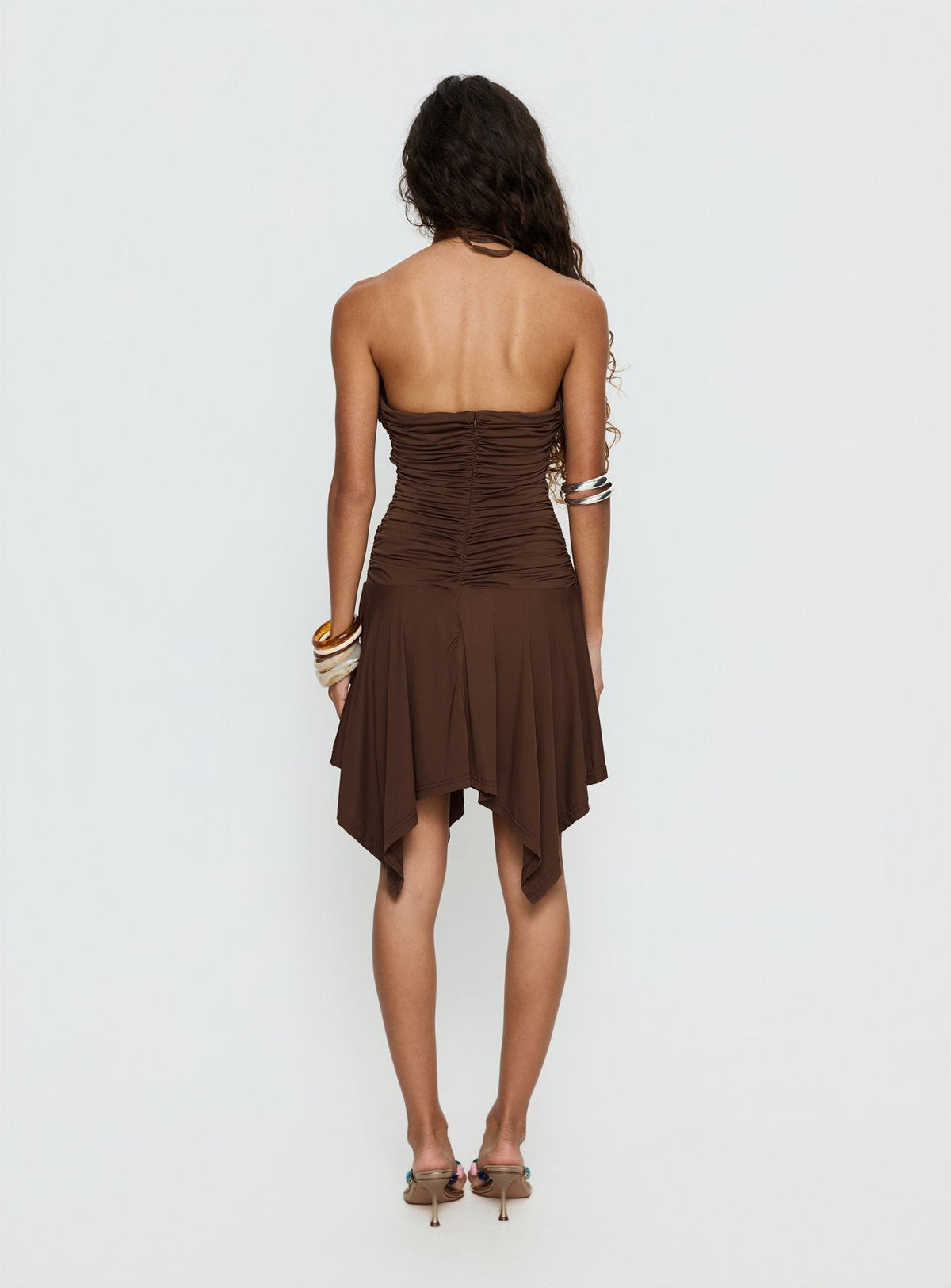 Angiana Halter Asymmetrical Mini Dress Chocolate Brown