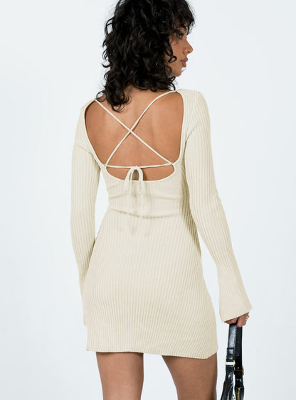 Brownhall Long Sleeve Mini Dress Beige