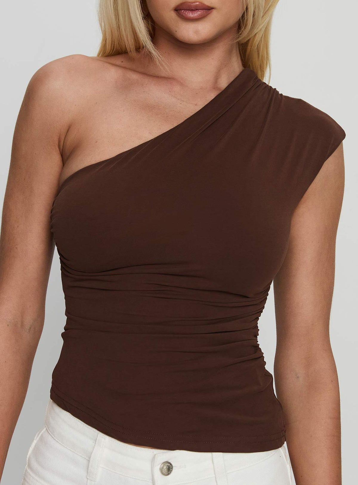 Amelyn One Shoulder Top Brown