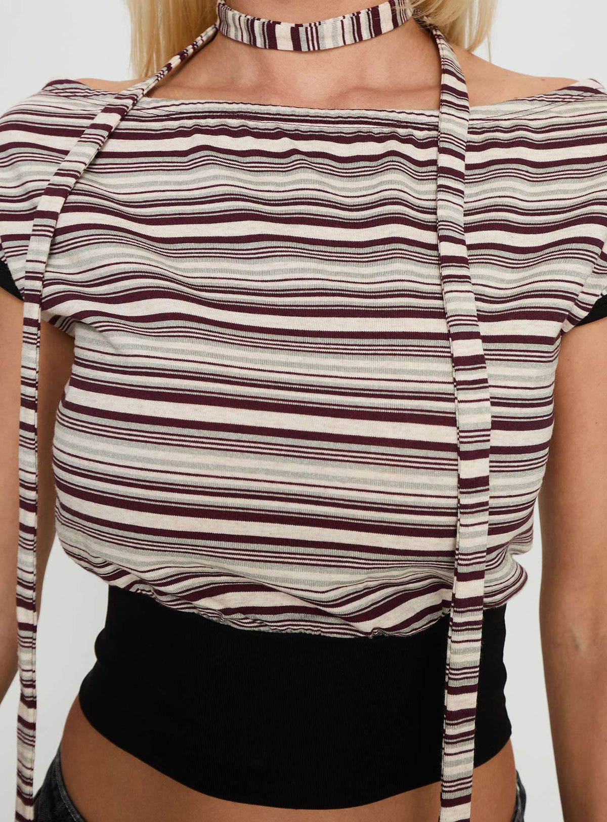 Amantha Scarf Detail Off Shoulder Top Stripe