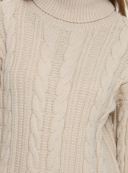 Bryden Turtleneck Cable Knit Sweater Beige