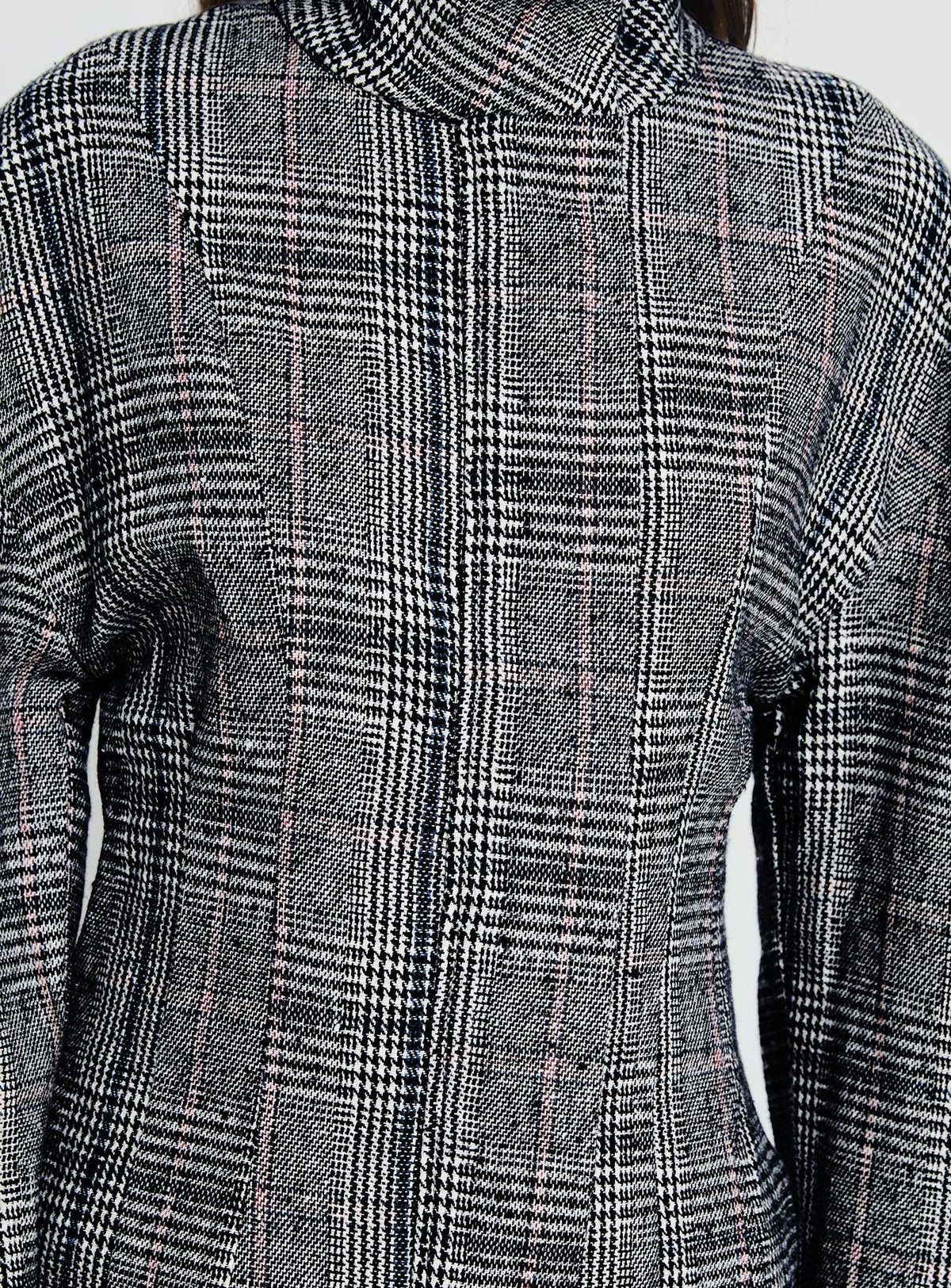 Cathrine Cinched High Neck Jacket Grey Plaid