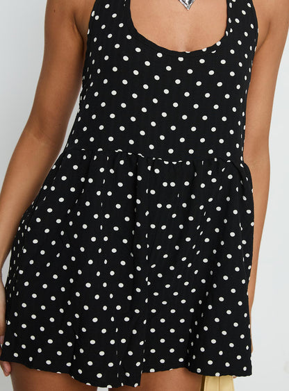 Averitt Halter Playsuit Black Polka Dot