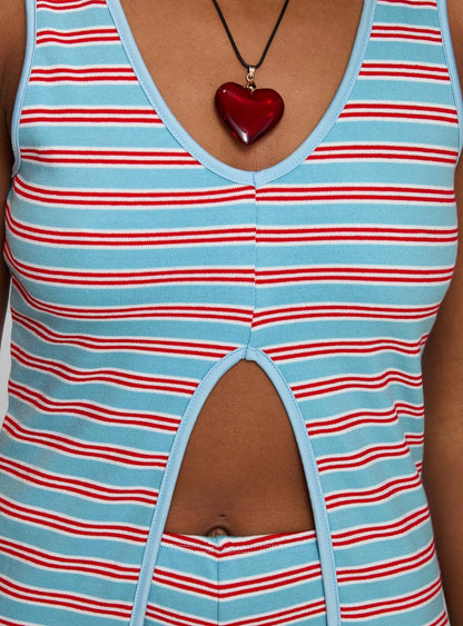 Berries Split Detail Top Blue / Red Stripe