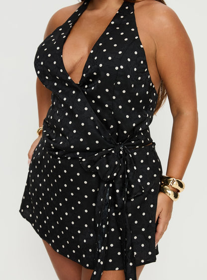 Beffanie Halter Wrap Set Black Polka Dot Curve
