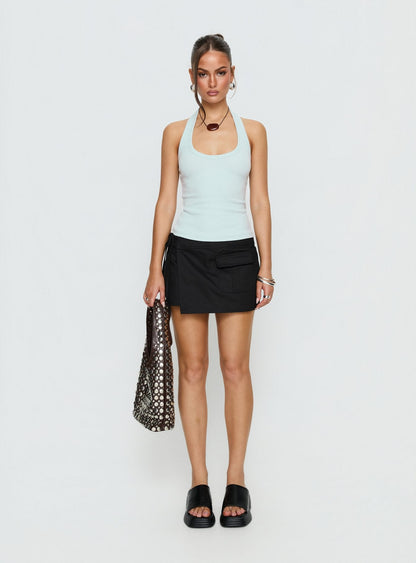 Baseline Scoop Halter Rib Tank Icy Blue