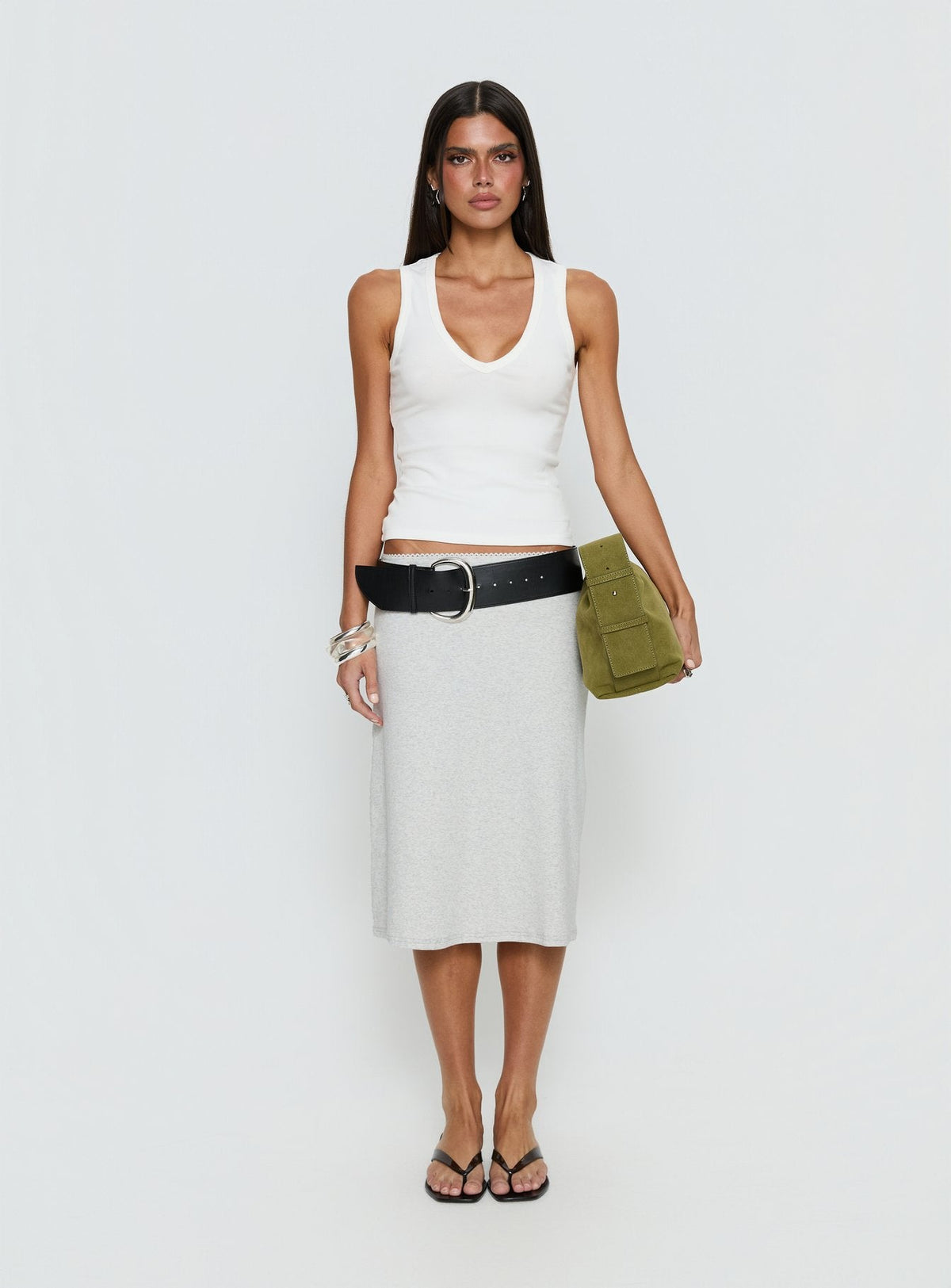 Baseline Rib Midi Skirt Grey Marle