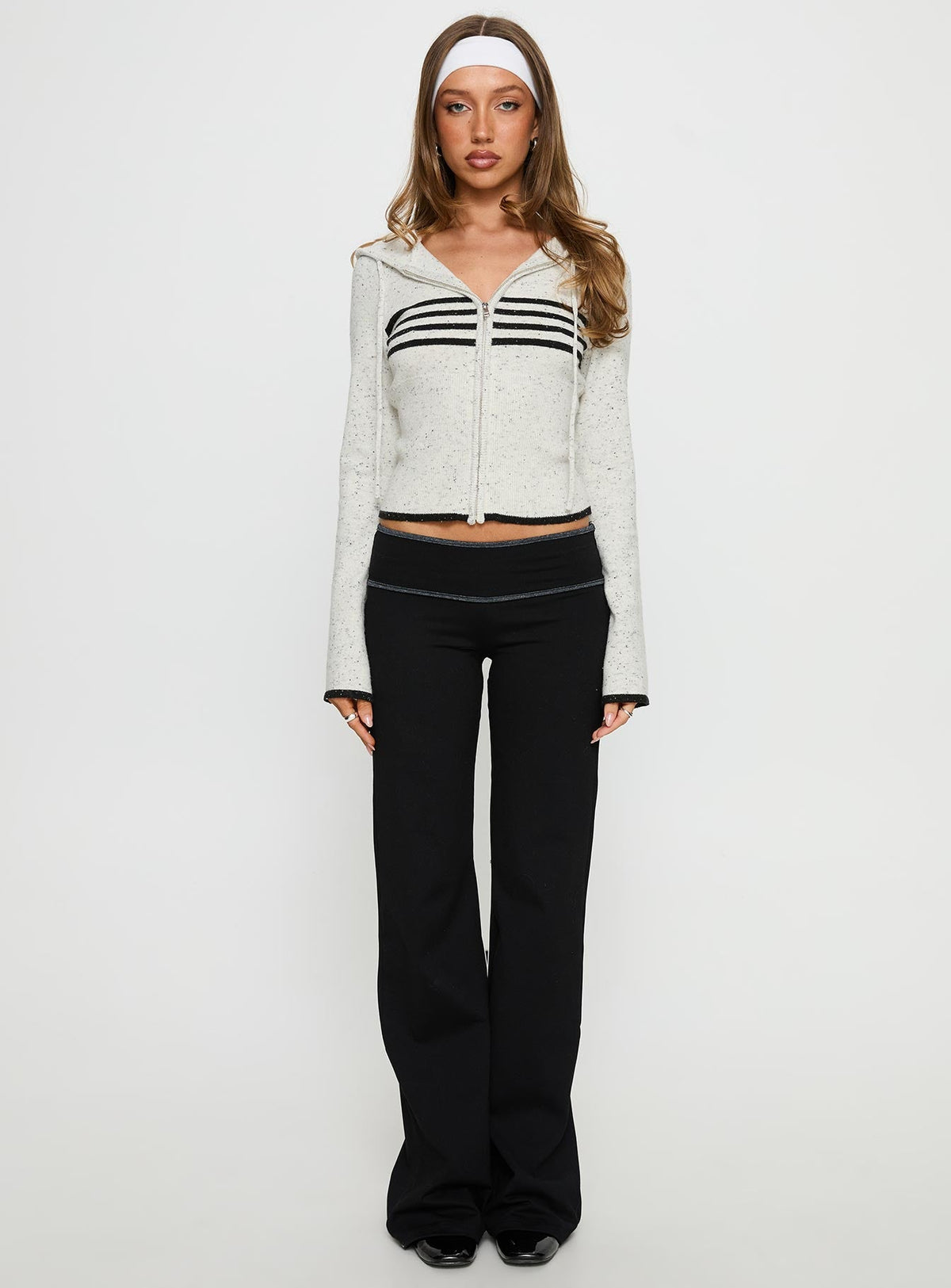 Brandea Zip Through Knit Hoodie White Marle