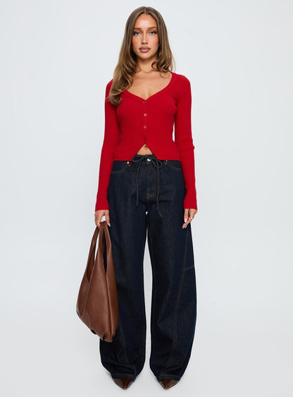 Bruiser Tie Waist Mid Rise Wide Leg Jeans Dark Indigo